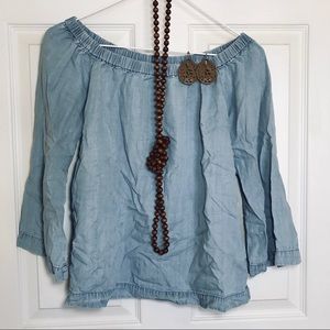 Lovestich Soft Denim Off The Should Top